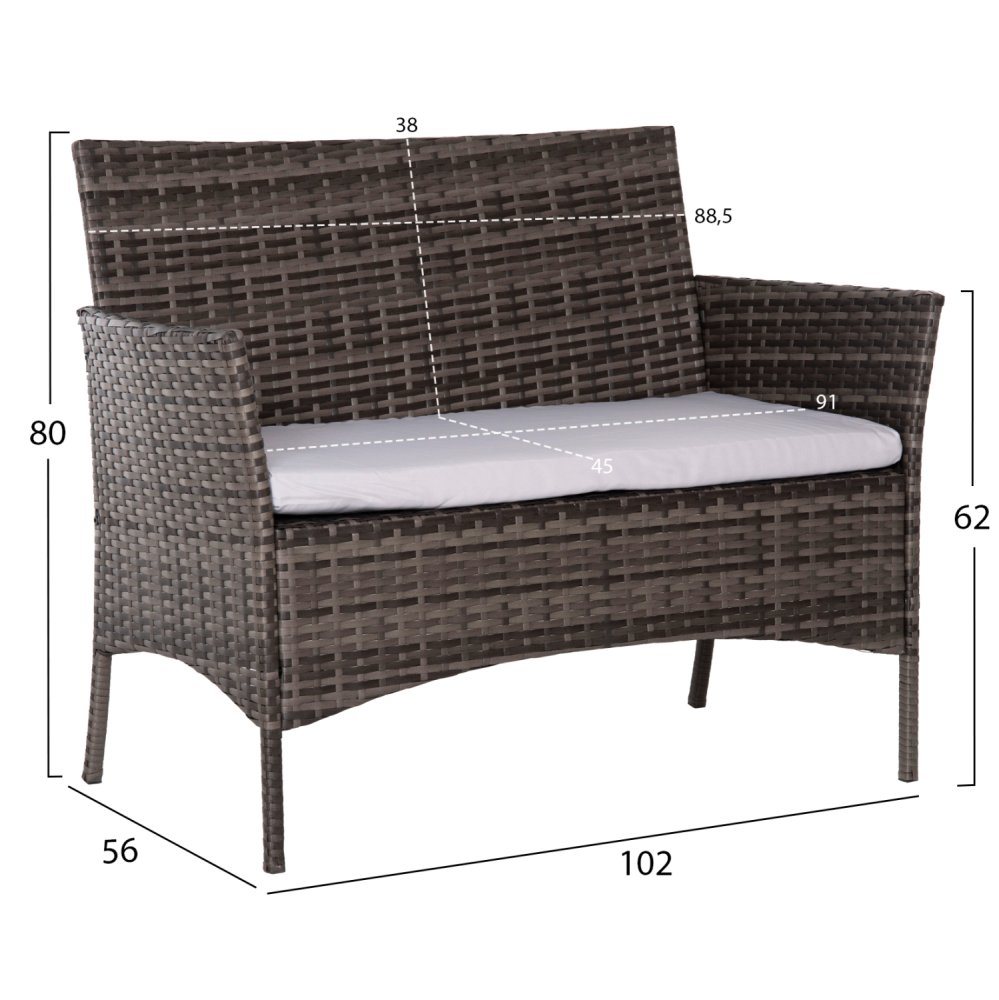 OUTDOOR-LOUNGE-SET 4-TLG. SYNTHETISCHES RATTAN IN GRAU – KISSEN IN BEIGE