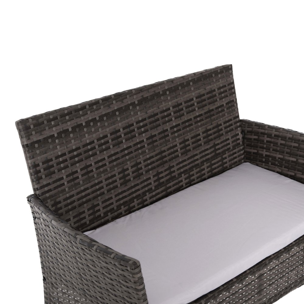 OUTDOOR-LOUNGE-SET 4-TLG. SYNTHETISCHES RATTAN IN GRAU – KISSEN IN BEIGE