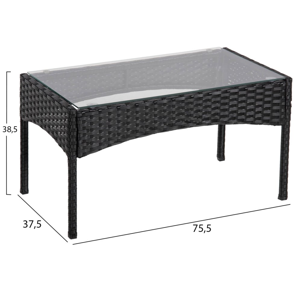 OUTDOOR-LOUNGE-SET 4-TLG. SYNTHETISCHES RATTAN IN SCHWARZ – KISSEN IN GRAU