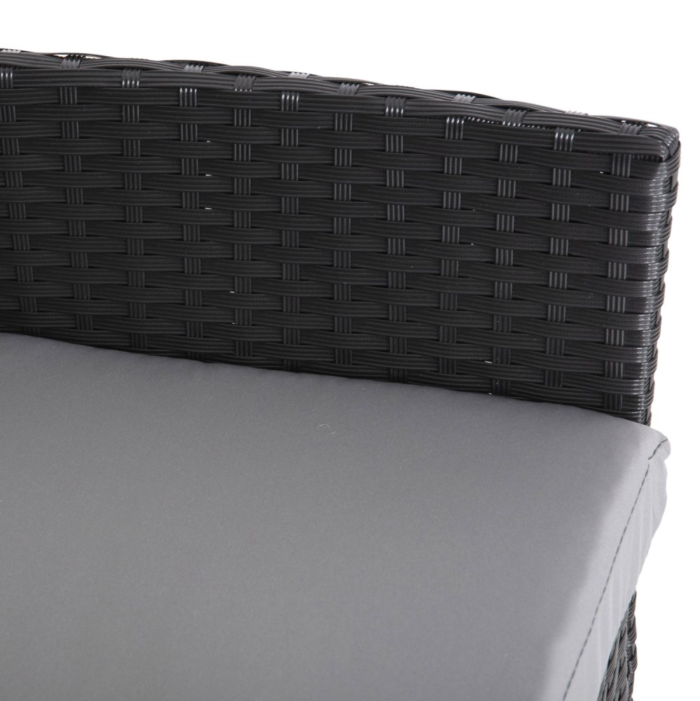 OUTDOOR-LOUNGE-SET 4-TLG. SYNTHETISCHES RATTAN IN SCHWARZ – KISSEN IN GRAU