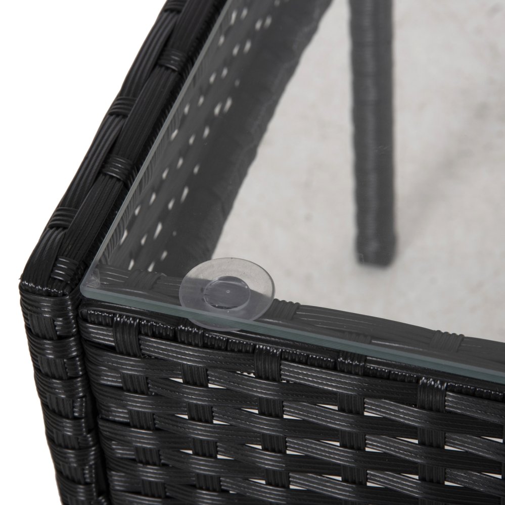 OUTDOOR-LOUNGE-SET 4-TLG. SYNTHETISCHES RATTAN IN SCHWARZ – KISSEN IN GRAU