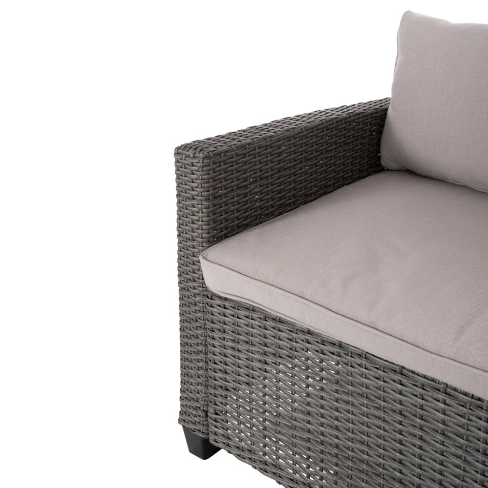 OUTDOOR-LOUNGE-SET RECHTES ECKENSOFA & TISCH GRAU SYNTHETISCHER RATTAN-KISSEN-PS-HOLZ