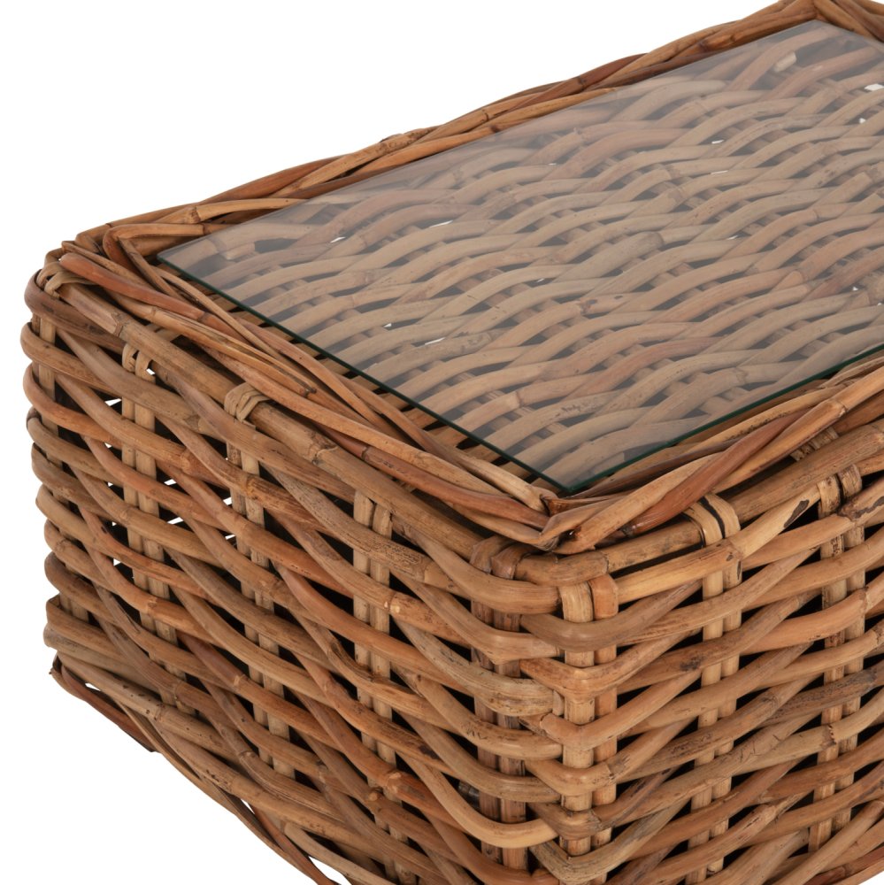 OUTDOOR-LOUNGE-SET 4-TLG. TROPEL NATURRATTAN-MAHAGONI-HOLZ-WEIßE KISSEN