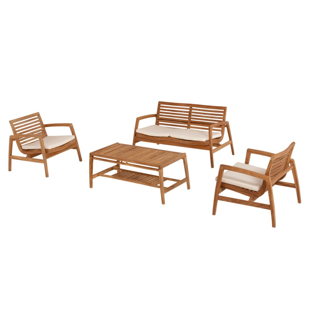 OUTDOOR-LOUNGE-SET 4-TLG. DOVER RECYCELTES TEAKHOLZ-WEIßE KISSEN