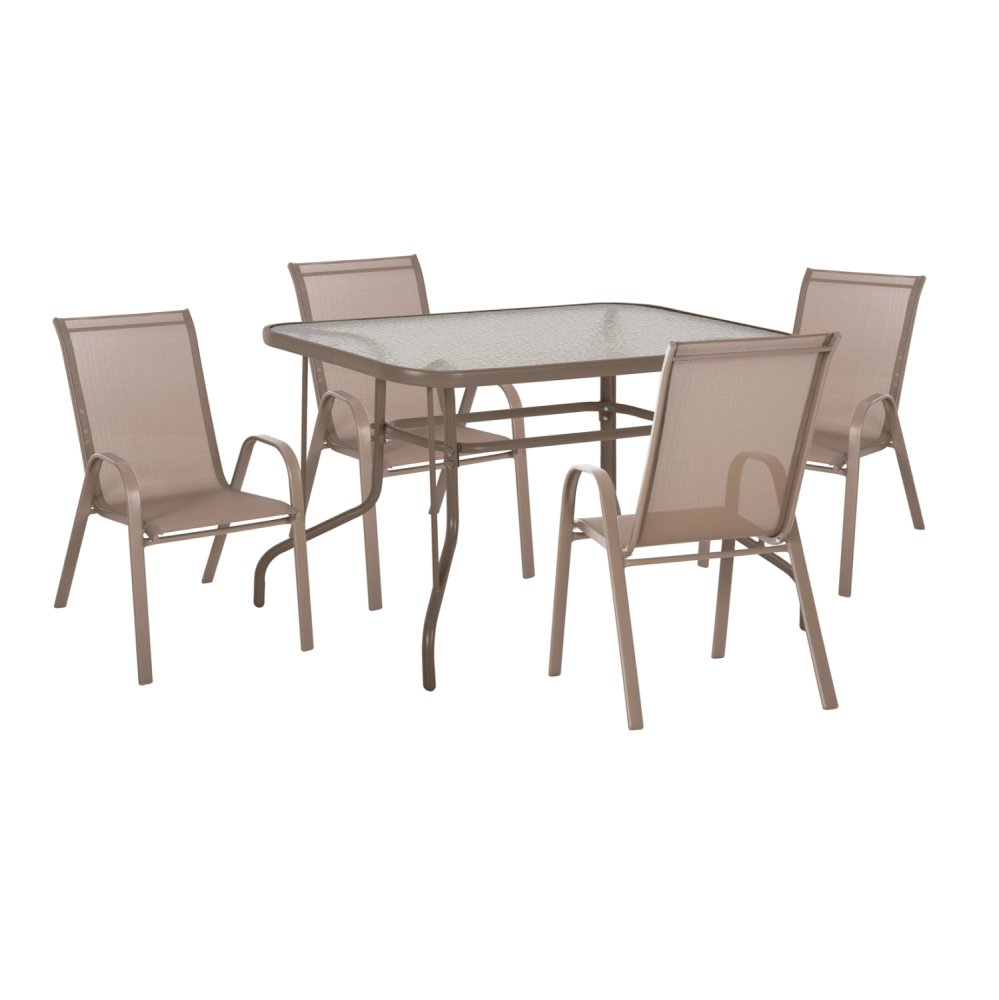 ESSZIMMERSET FÜR DEN GARTEN 5-TEILIG TISCH-STÜHLE AUS METALL IN CHAMPAGNERFARBE