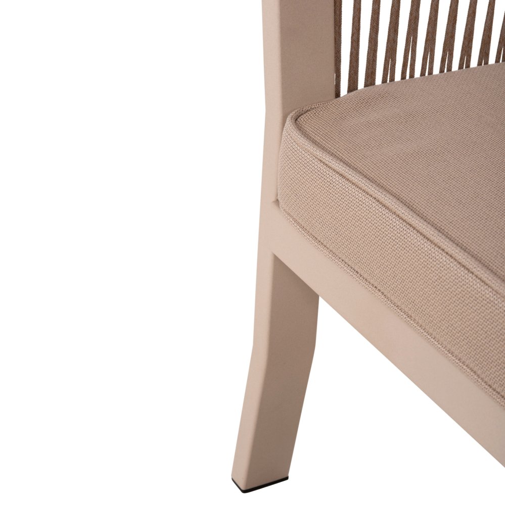 OUTDOOR-ESSZIMMER-SET 7-TEILIG ALUMINIUM IN BEIGE-HPL-GRAUEM MARMOR-CAPUCCINO-KISSEN UND SEIL