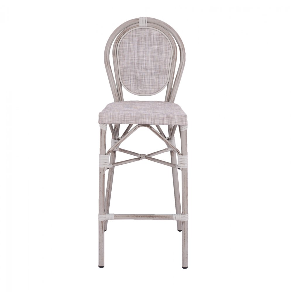 Bar Hocker aus Aluminium in Bambus-Optik in weiß-creme