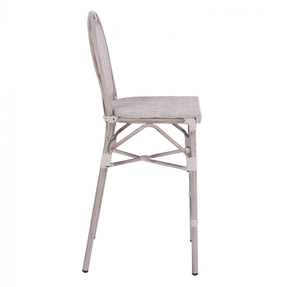 Bar Hocker aus Aluminium in Bambus-Optik in weiß-creme