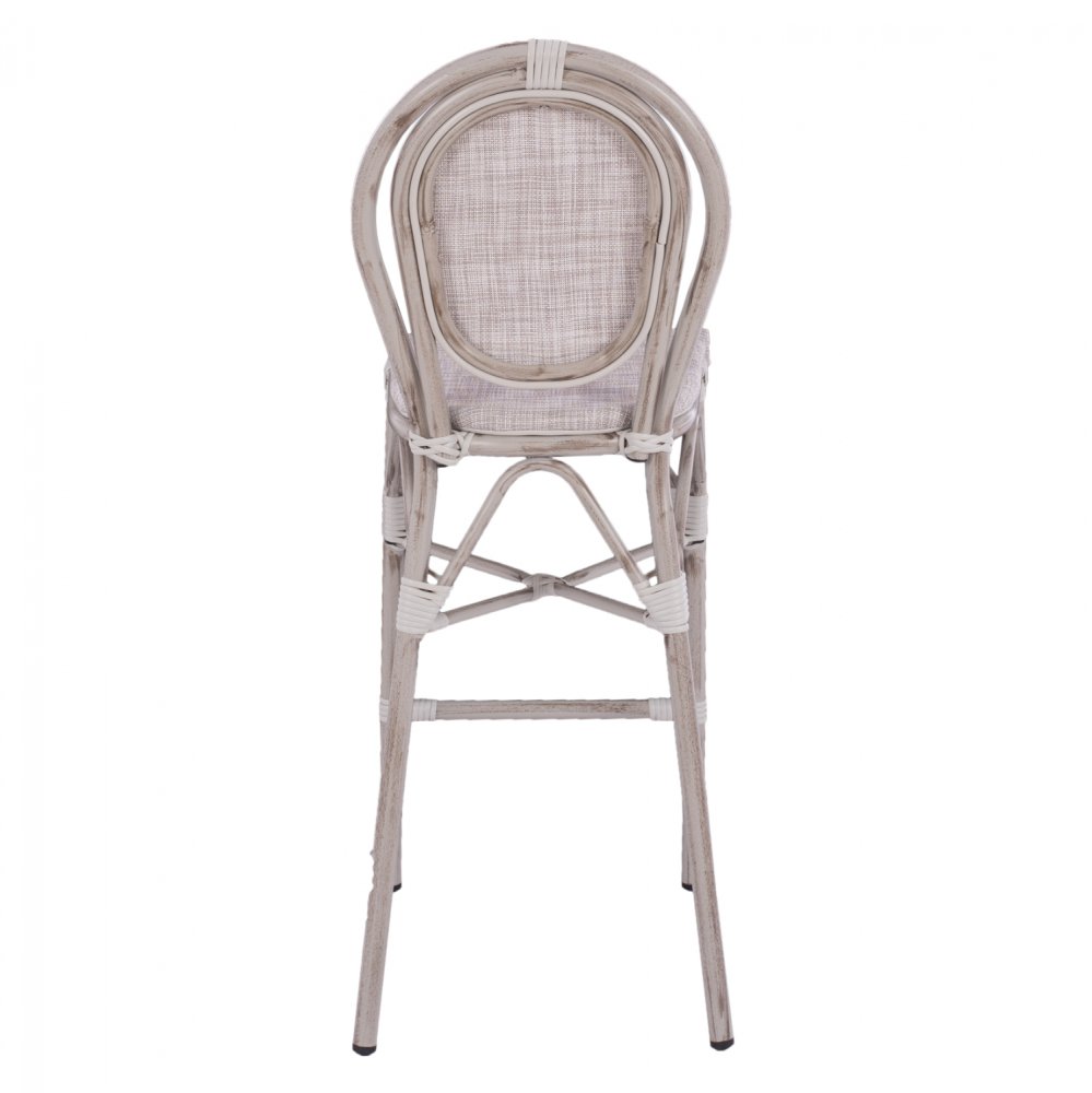 Bar Hocker aus Aluminium in Bambus-Optik in weiß-creme