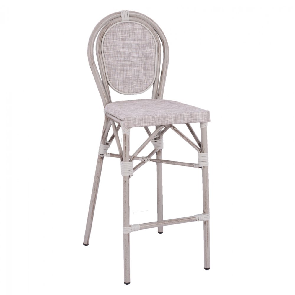Bar Hocker aus Aluminium in Bambus-Optik in weiß-creme