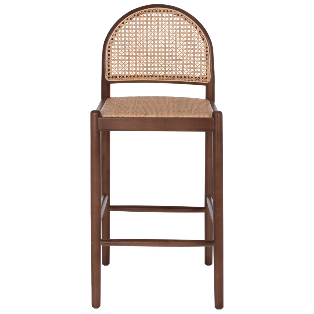 BARHOCKER BUCHE HOLZ WALNUSS RATTAN BEIGE HALBRUNDE RÜCKENLEHNE 46Χ48Χ94cm