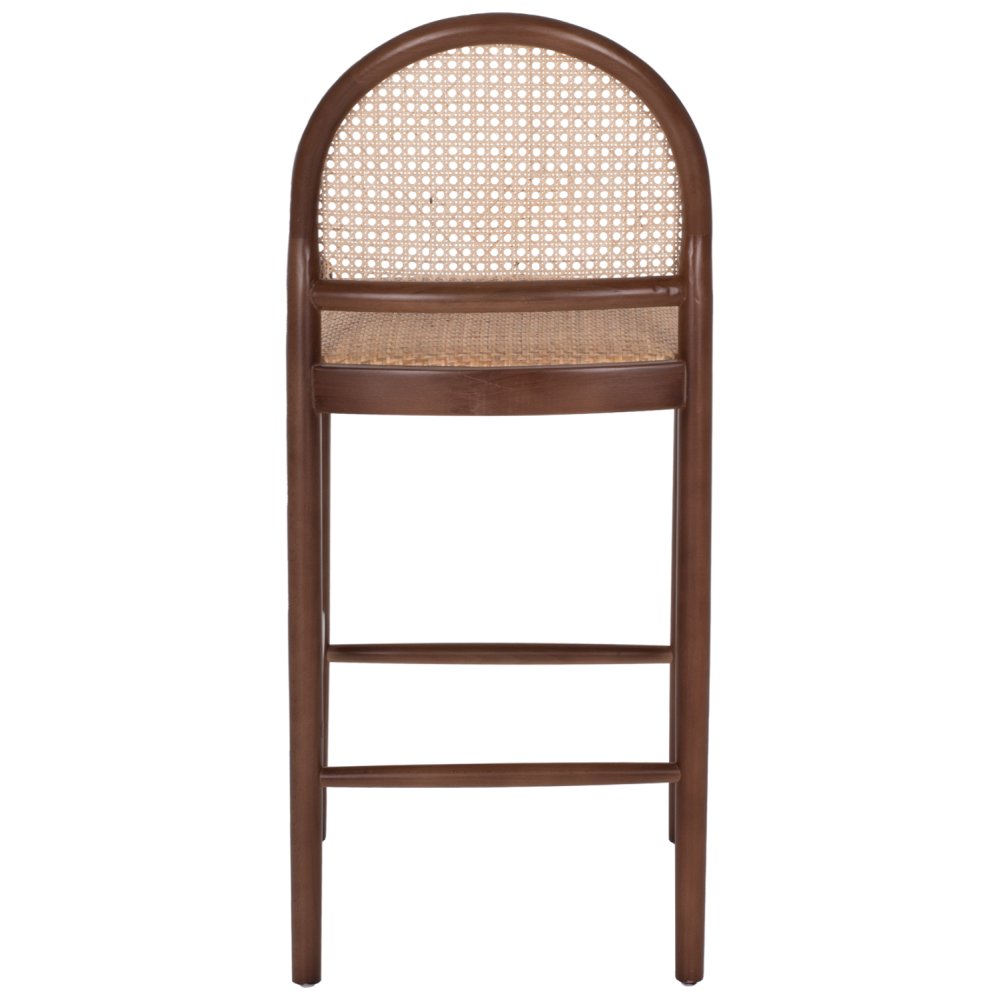 BARHOCKER BUCHE HOLZ WALNUSS RATTAN BEIGE HALBRUNDE RÜCKENLEHNE 46Χ48Χ94cm