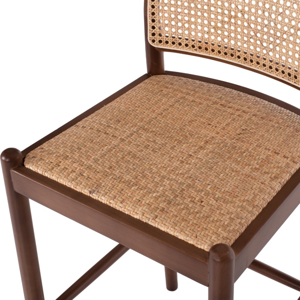 BARHOCKER BUCHE HOLZ WALNUSS RATTAN BEIGE HALBRUNDE RÜCKENLEHNE 46Χ48Χ94cm