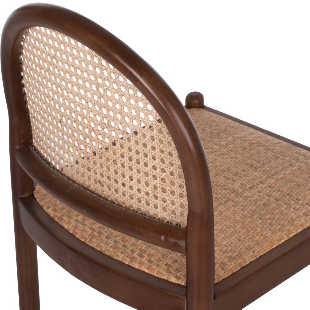 BARHOCKER BUCHE HOLZ WALNUSS RATTAN BEIGE HALBRUNDE RÜCKENLEHNE 46Χ48Χ94cm
