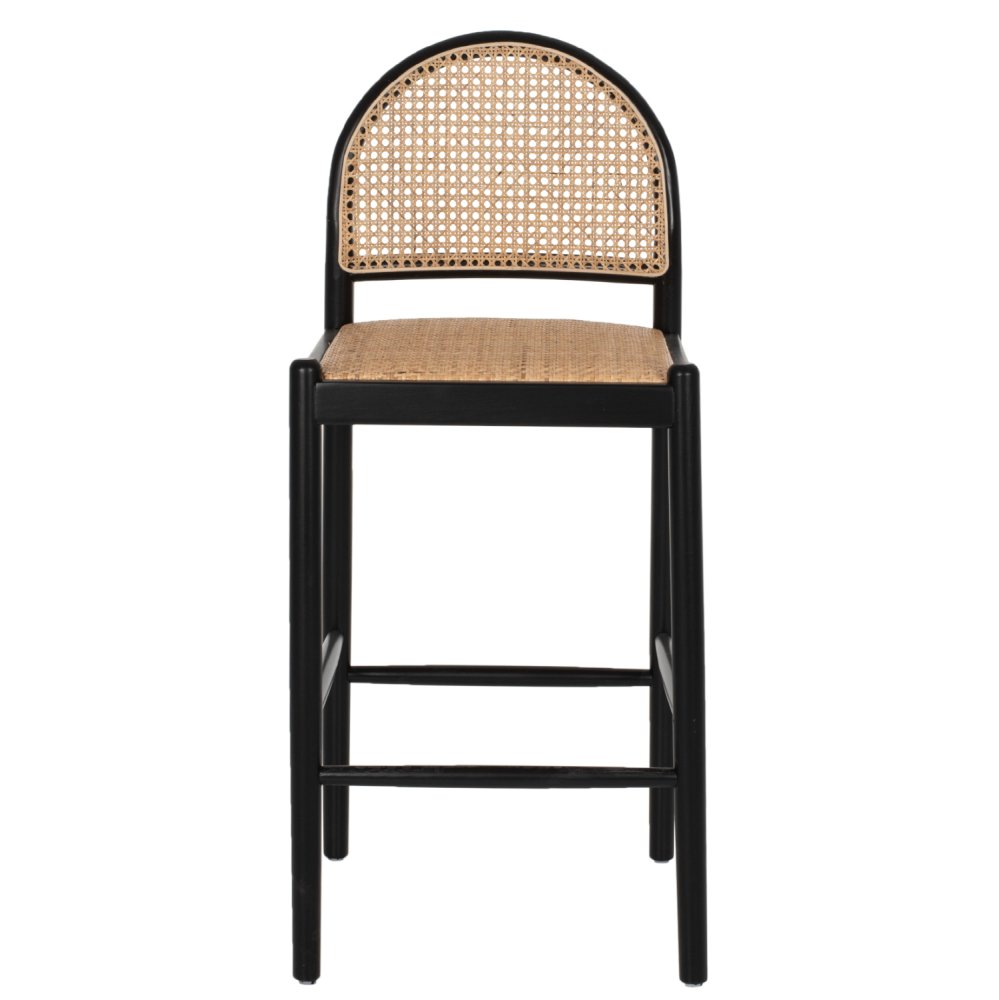 HOCKER AUS BUCHE-RATTAN MIT RÜCKENBOGEN SCHWARZ 43,5x50x98 cm