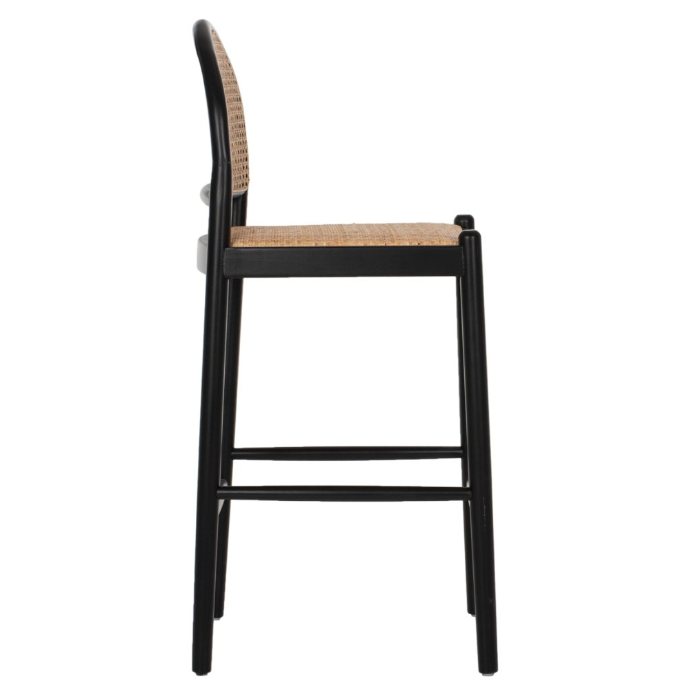 HOCKER AUS BUCHE-RATTAN MIT RÜCKENBOGEN SCHWARZ 43,5x50x98 cm