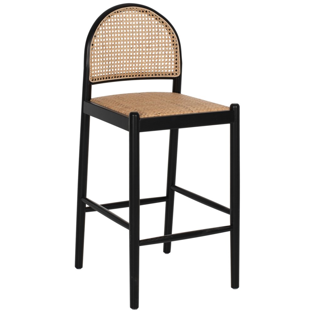 HOCKER AUS BUCHE-RATTAN MIT RÜCKENBOGEN SCHWARZ 43,5x50x98 cm