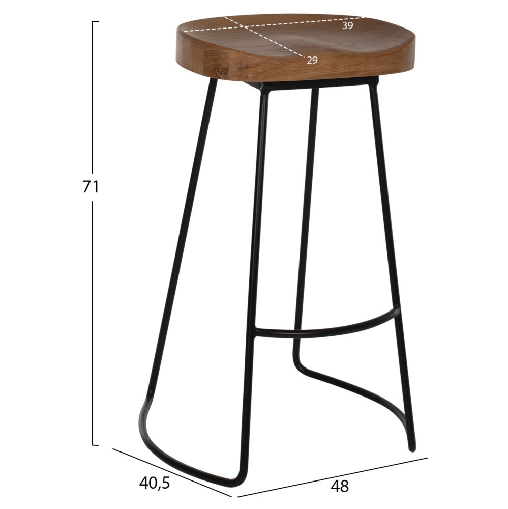 HOLZHOCKER TOON-METALL IN SCHWARZ-NATUR 48X40,5X71cm
