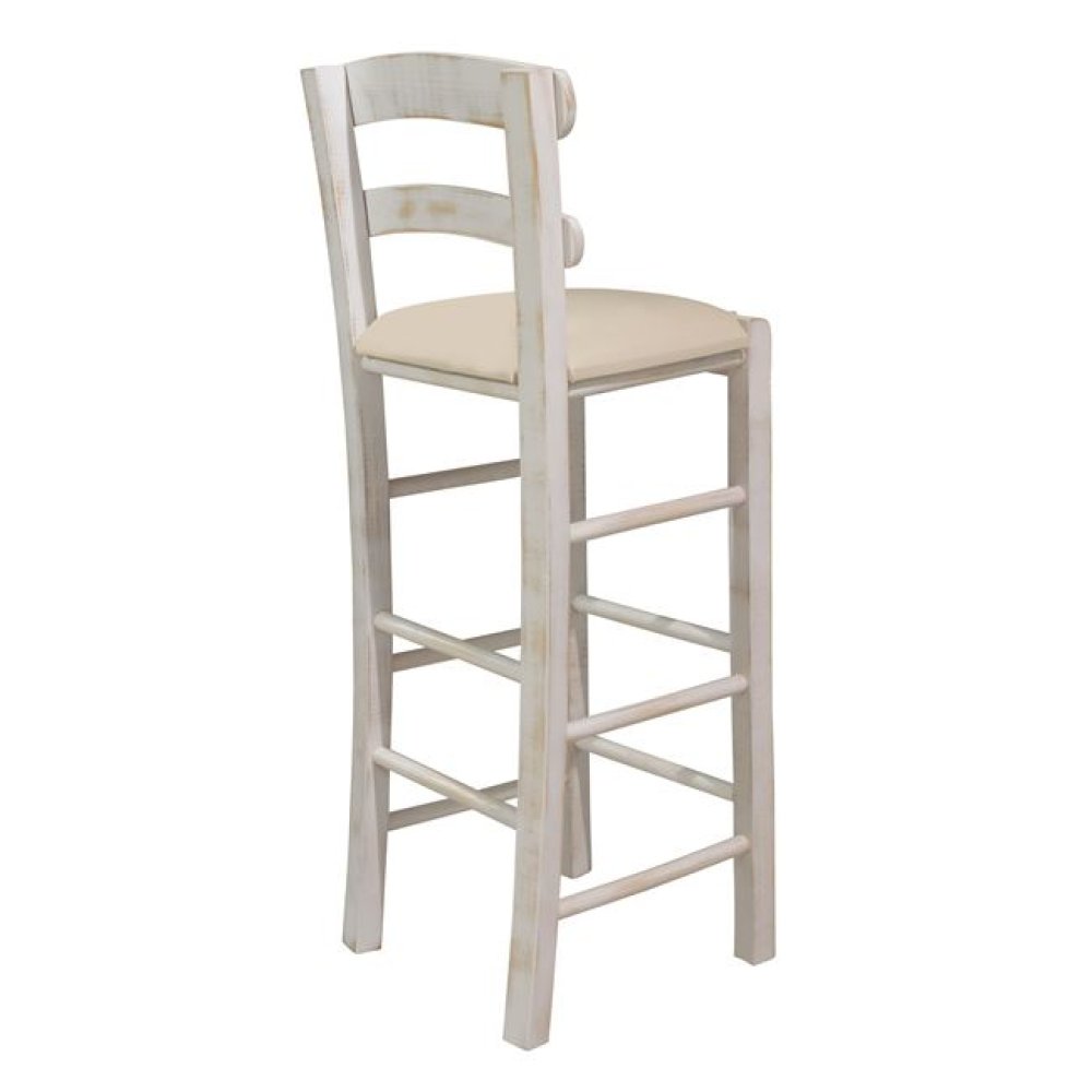 Barhocker mit cremefarbenem Kunstledersitz in Patina-Beige