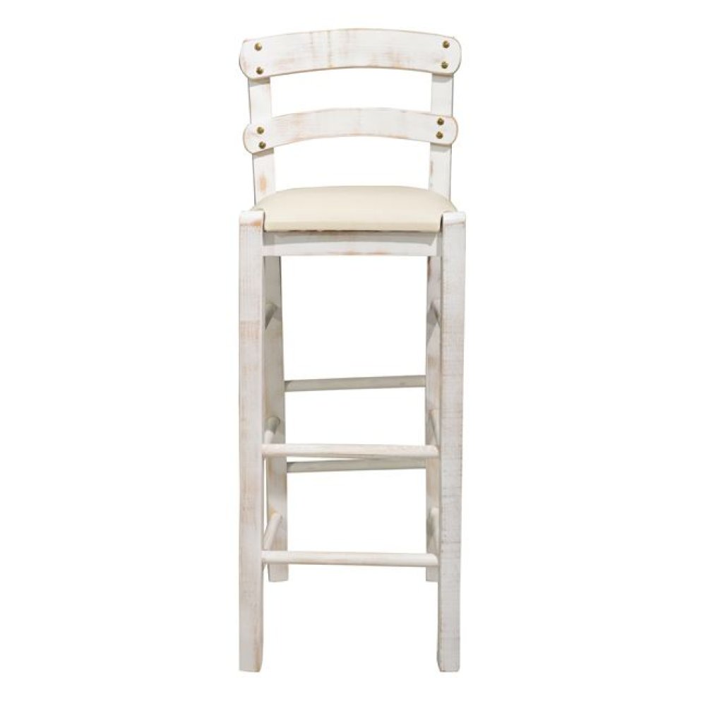 Barhocker mit cremefarbenem Kunstledersitz in Patina-Beige