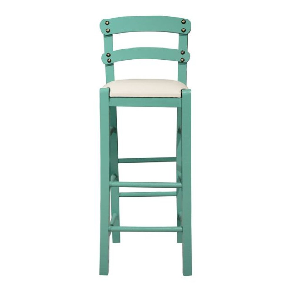 Barhocker mit cremefarbenem Kunstledersitz in Patina-Grün