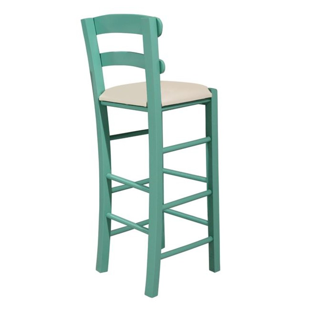 Barhocker mit cremefarbenem Kunstledersitz in Patina-Grün