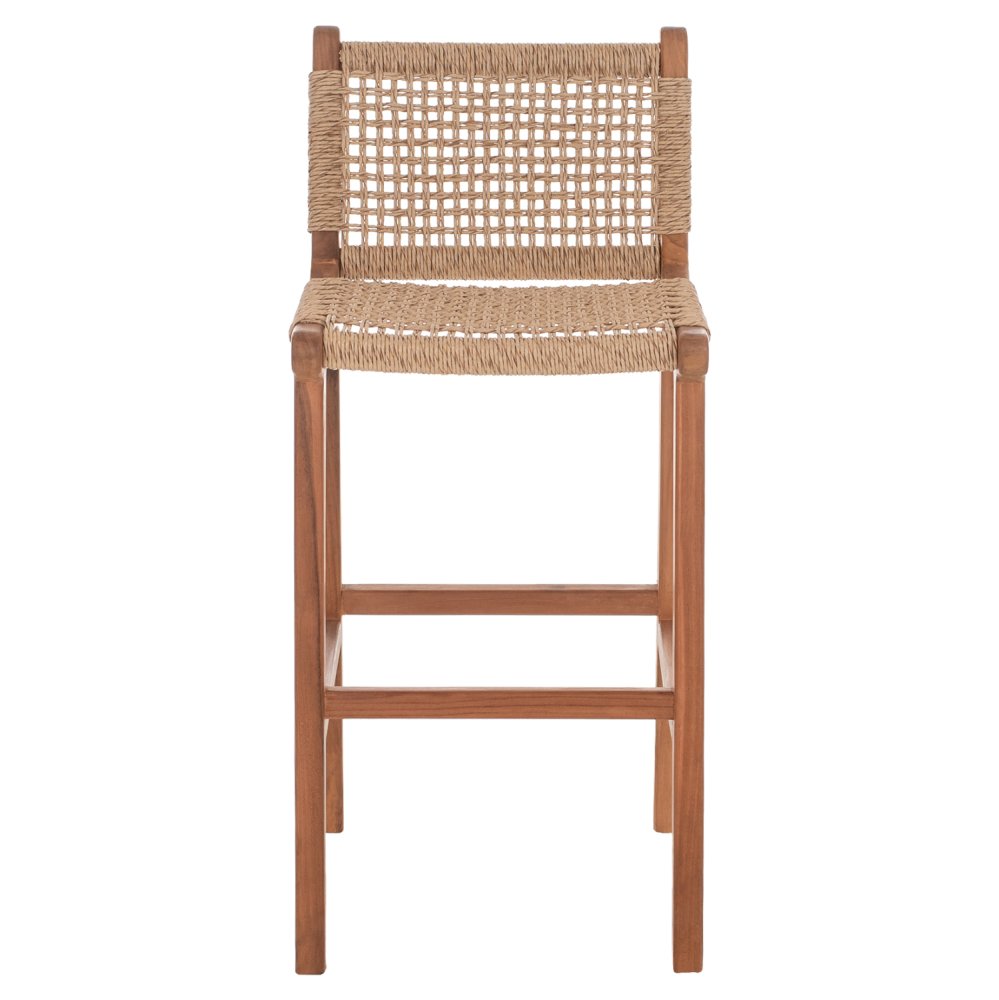 BARHOCKER MIT RÜCKENLEHNE AUSSEN TEAKHOLZ UND SEIL 40X53X89Hcm