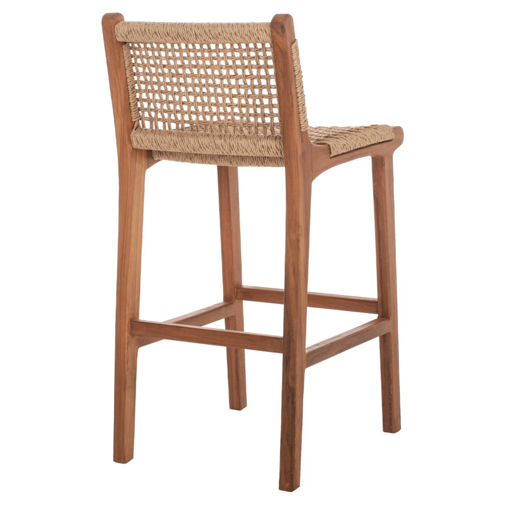 BARHOCKER MIT RÜCKENLEHNE AUSSEN TEAKHOLZ UND SEIL 40X53X89Hcm
