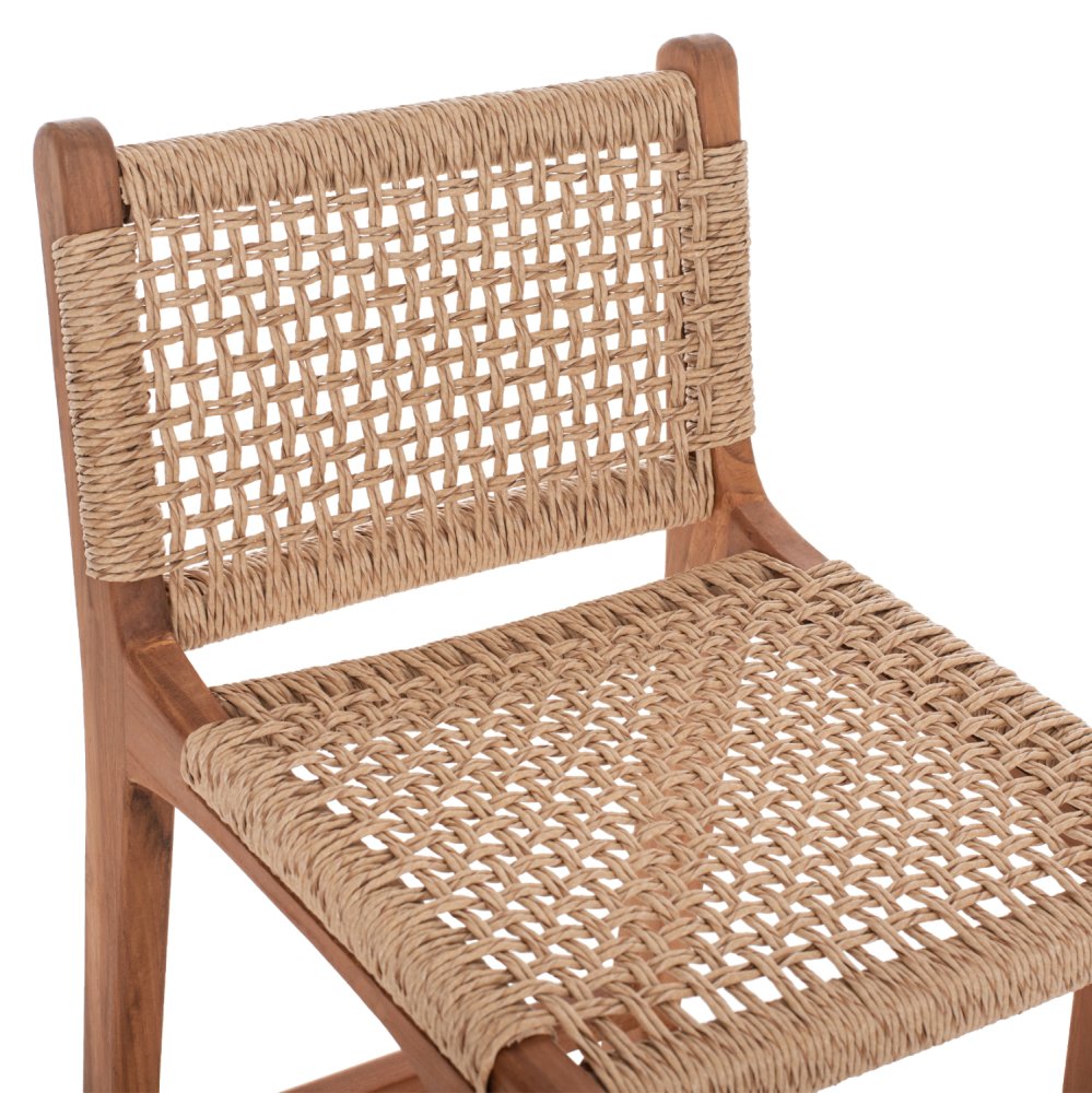 BARHOCKER MIT RÜCKENLEHNE AUSSEN TEAKHOLZ UND SEIL 40X53X89Hcm