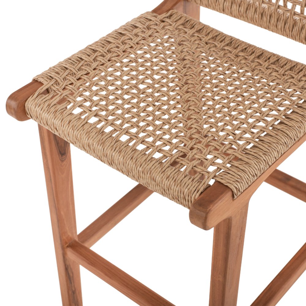 BARHOCKER MIT RÜCKENLEHNE AUSSEN TEAKHOLZ UND SEIL 40X53X89Hcm
