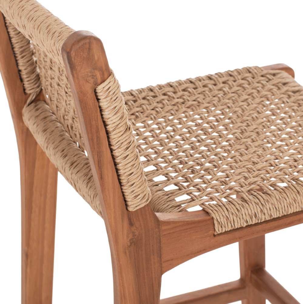 BARHOCKER MIT RÜCKENLEHNE AUSSEN TEAKHOLZ UND SEIL 40X53X89Hcm