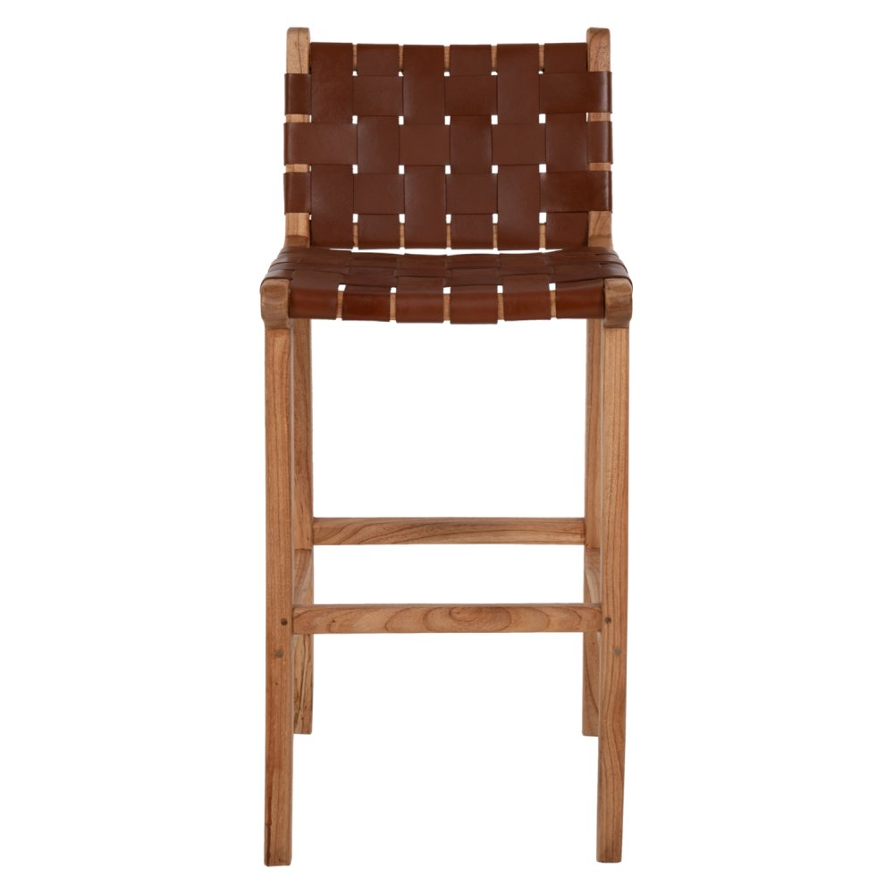 HOCKER MIT RÜCKENLEHNE HOCH, MINDIHOLZ, STRICKLEDER NATUR, 40X53X89H