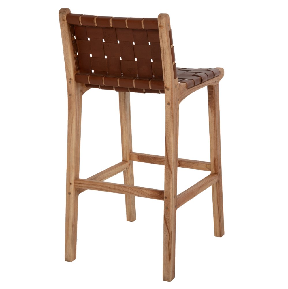 HOCKER MIT RÜCKENLEHNE HOCH, MINDIHOLZ, STRICKLEDER NATUR, 40X53X89H