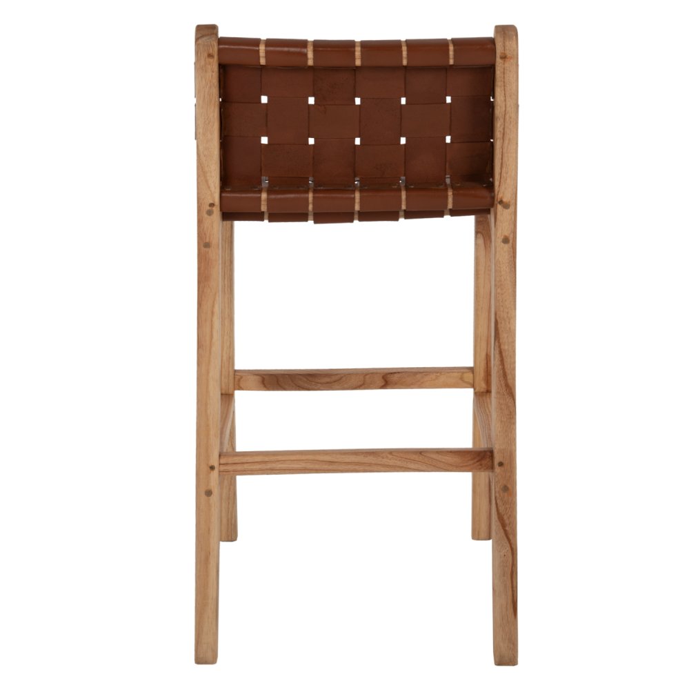 HOCKER MIT RÜCKENLEHNE HOCH, MINDIHOLZ, STRICKLEDER NATUR, 40X53X89H