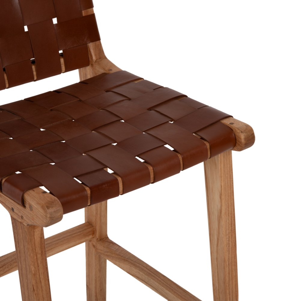 HOCKER MIT RÜCKENLEHNE HOCH, MINDIHOLZ, STRICKLEDER NATUR, 40X53X89H