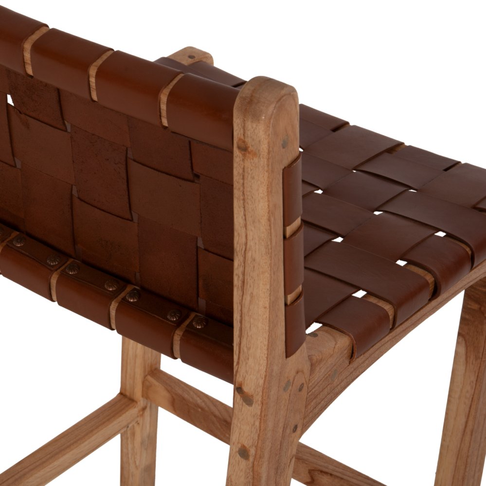 HOCKER MIT RÜCKENLEHNE HOCH, MINDIHOLZ, STRICKLEDER NATUR, 40X53X89H