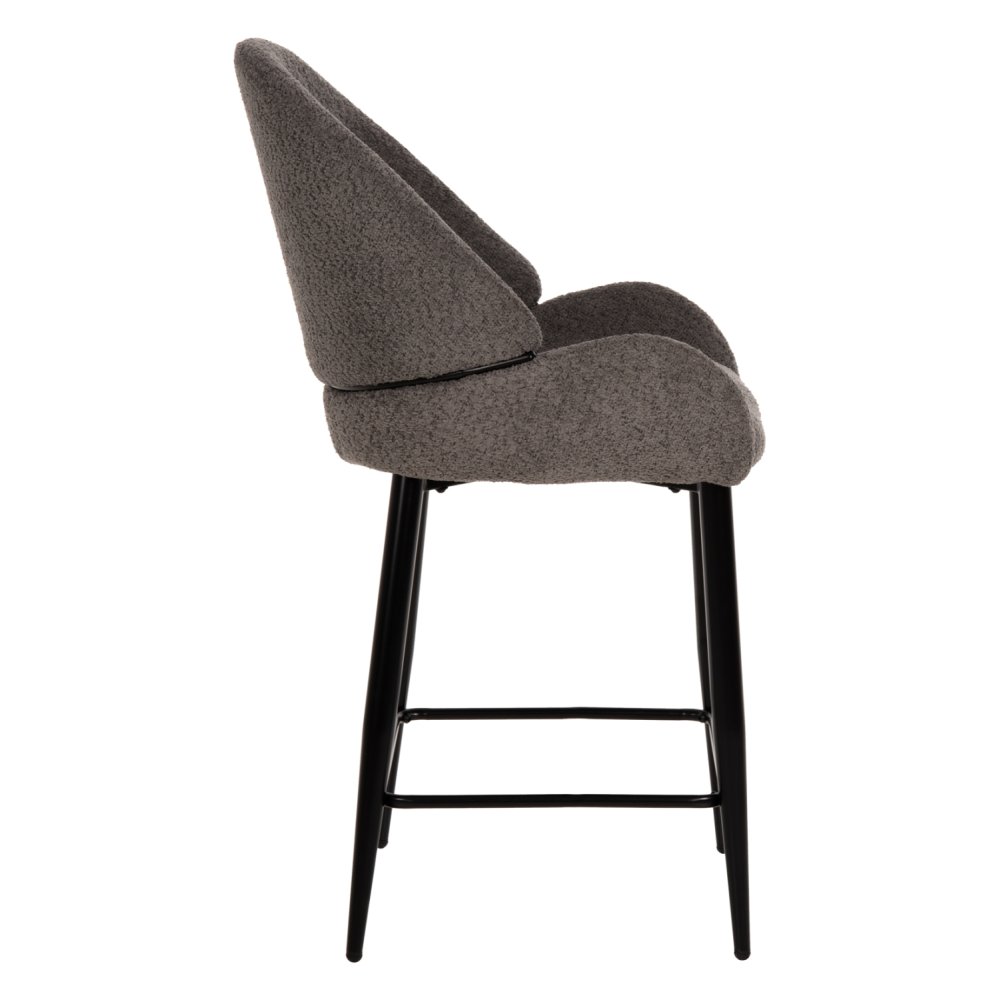 MITTELHOHER HOCKER AUS GRAUEM TEDDY BOUCLE STOFF MIT SCHWARZEN METALLBEINEN 55x62x105cm