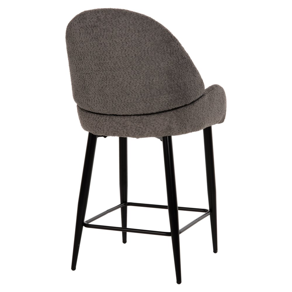 MITTELHOHER HOCKER AUS GRAUEM TEDDY BOUCLE STOFF MIT SCHWARZEN METALLBEINEN 55x62x105cm