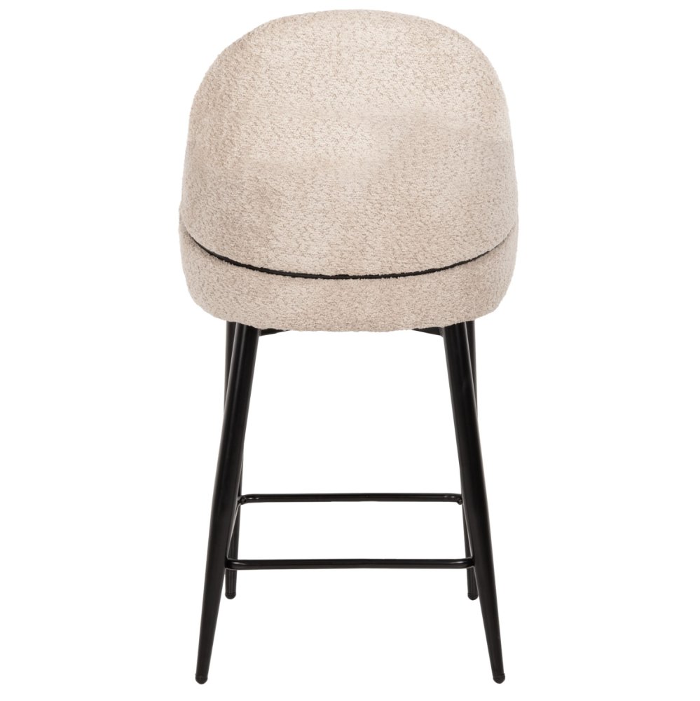 MITTELHOHER HOCKER AUS EKRU TEDDY BOUCLE STOFF MIT SCHWARZEN METALLBEINEN 55x62x105cm