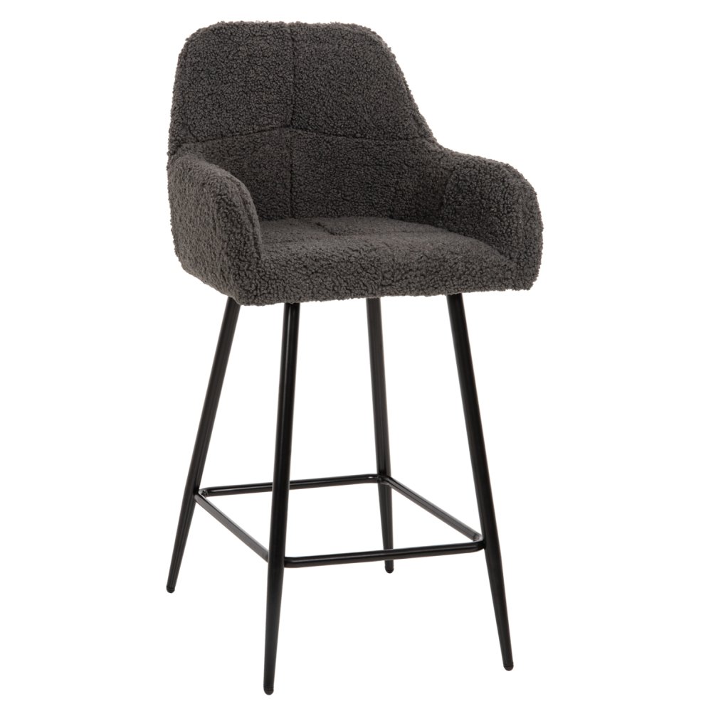 BARHOCKER MITTELHÖHE STRIKE GRAU TEDDYSTOFF-SCHWARZE METALLBEINE 50x50x94,5 cm