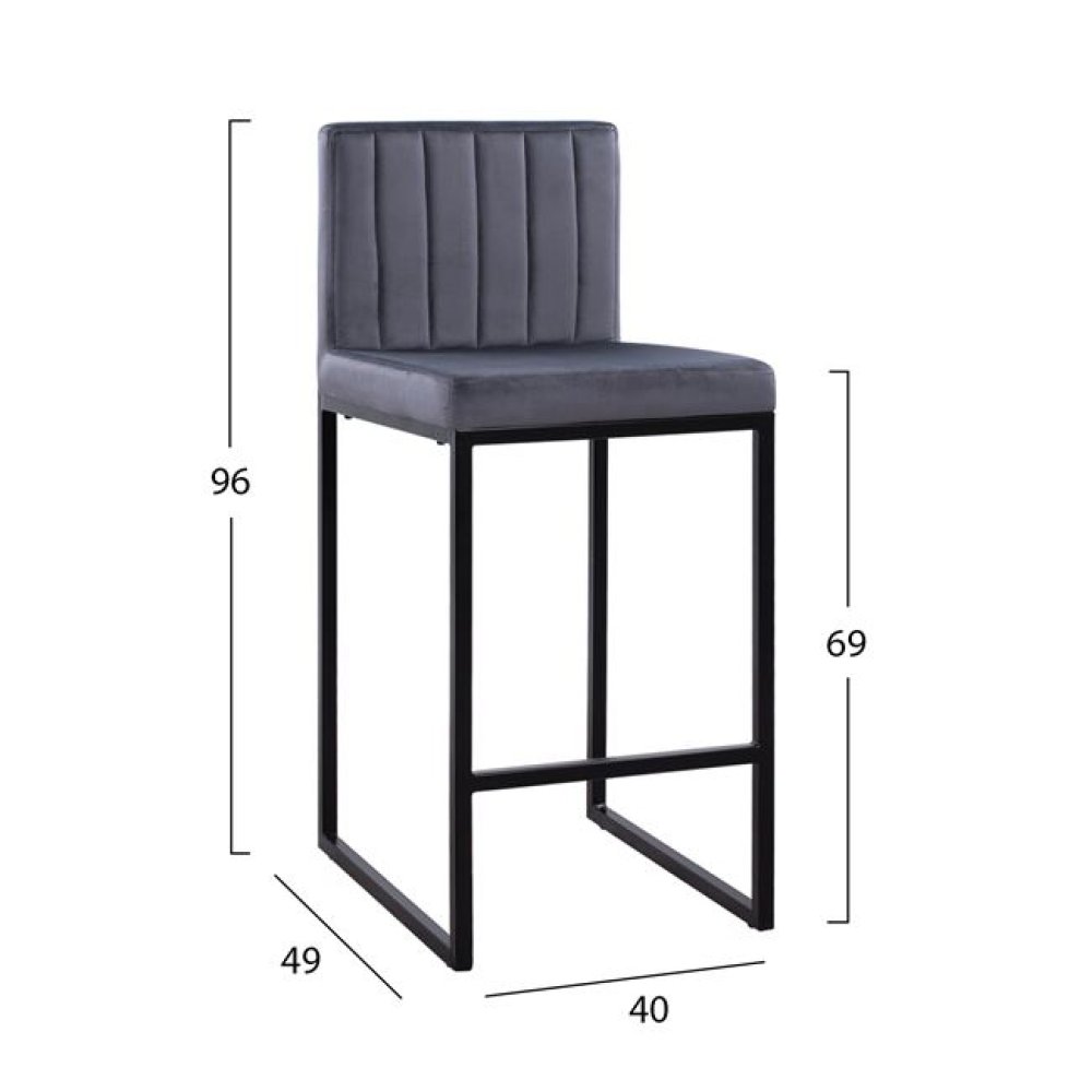 Barhocker PIPER aus Samt in Farbe Grau mit schwarzem Metallrahmen
