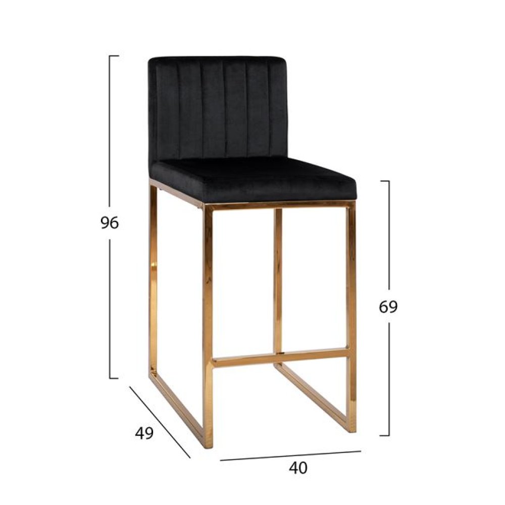 PIPER bar stool in black velvet with gold metal frame