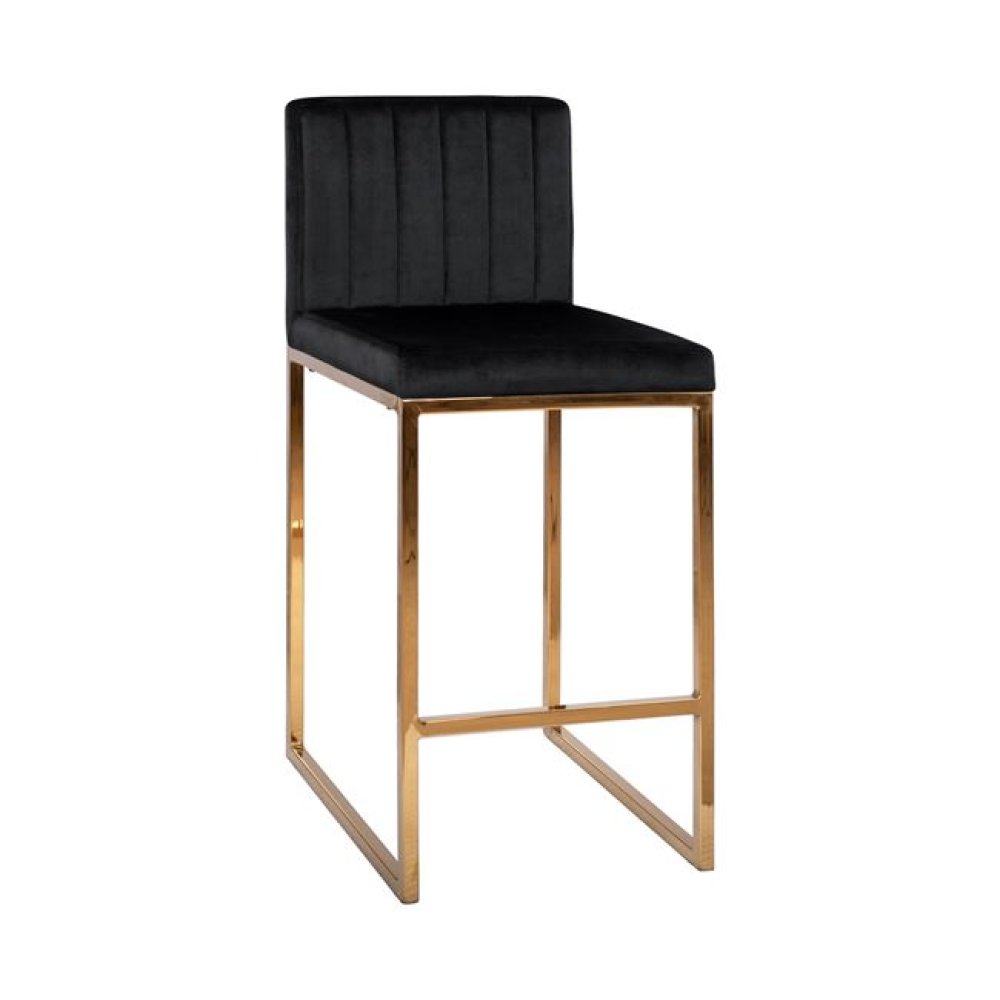 PIPER bar stool in black velvet with gold metal frame