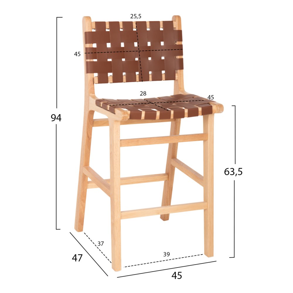 BARHOCKER FELIPE MITTELHÖHEM TOON HOLZ IN NATURFARBE-BRAUN PU 45x47x94cm