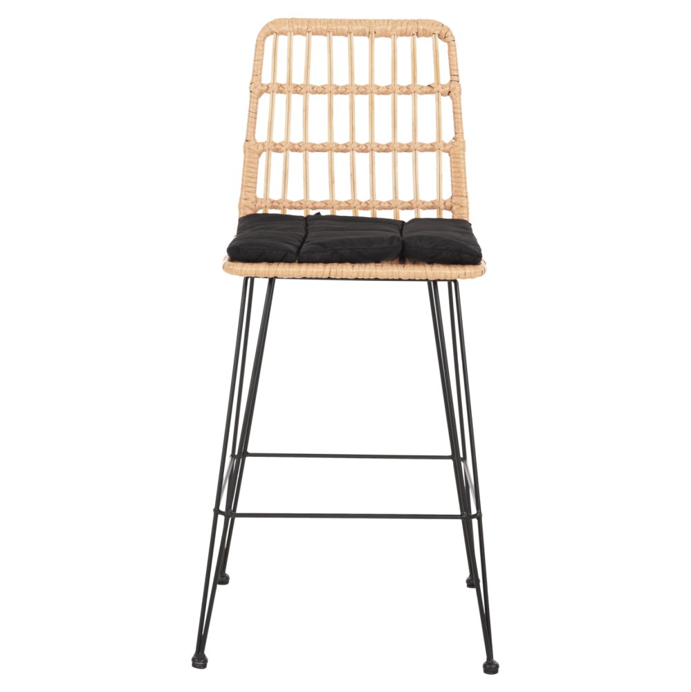 Barhocker, mittlere Höhe, Metall und Kissen, Schwarz-Kocher, Beige, 50 x 55 x 103 cm