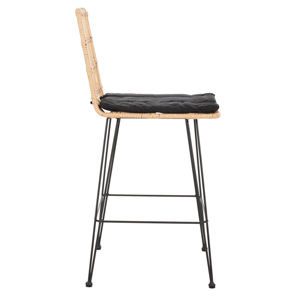 Barhocker, mittlere Höhe, Metall und Kissen, Schwarz-Kocher, Beige, 50 x 55 x 103 cm