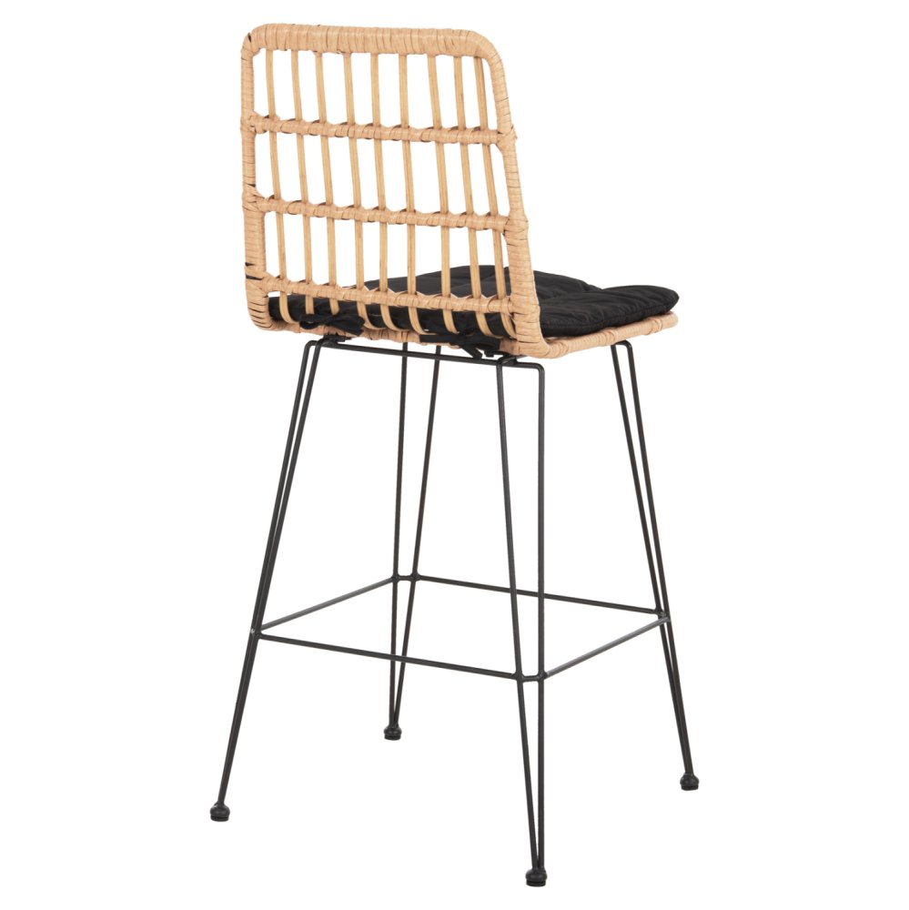 Barhocker, mittlere Höhe, Metall und Kissen, Schwarz-Kocher, Beige, 50 x 55 x 103 cm