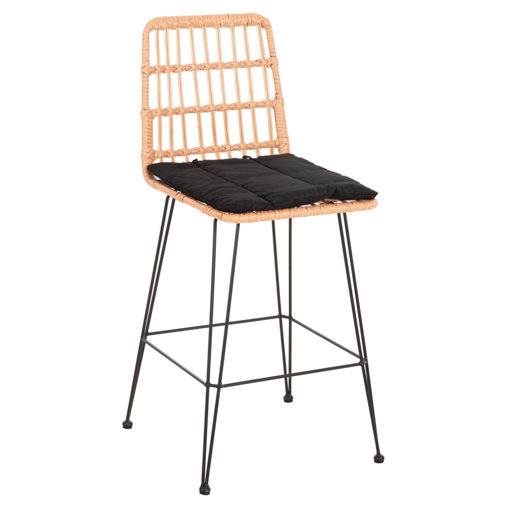Barhocker, mittlere Höhe, Metall und Kissen, Schwarz-Kocher, Beige, 50 x 55 x 103 cm
