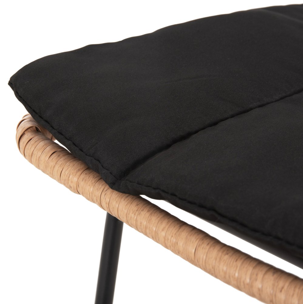 Barhocker, mittlere Höhe, Allegra aus Metall mit Kissen, schwarz, Korbgeflecht, beige, 53 x 56 x 107 cm