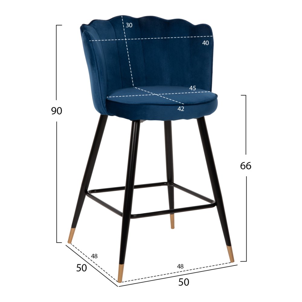 MITTELHOHER HOCKER VESNA AUS BLAUEM SAMT UND METALLGESTELL 50x50x90 cm